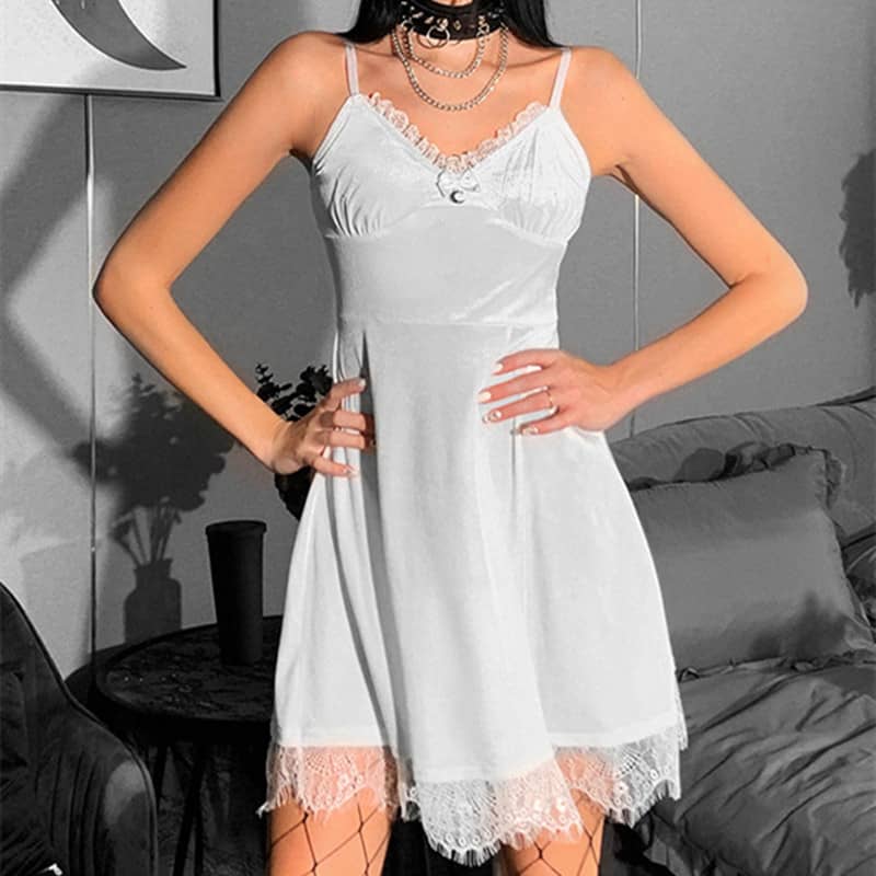 Women's Fashion Solid Color Lace Slip Dress