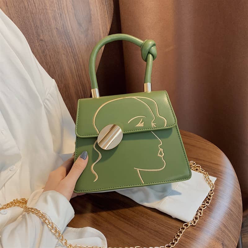Portable Face Contour Print Retro Style Small Square Bag