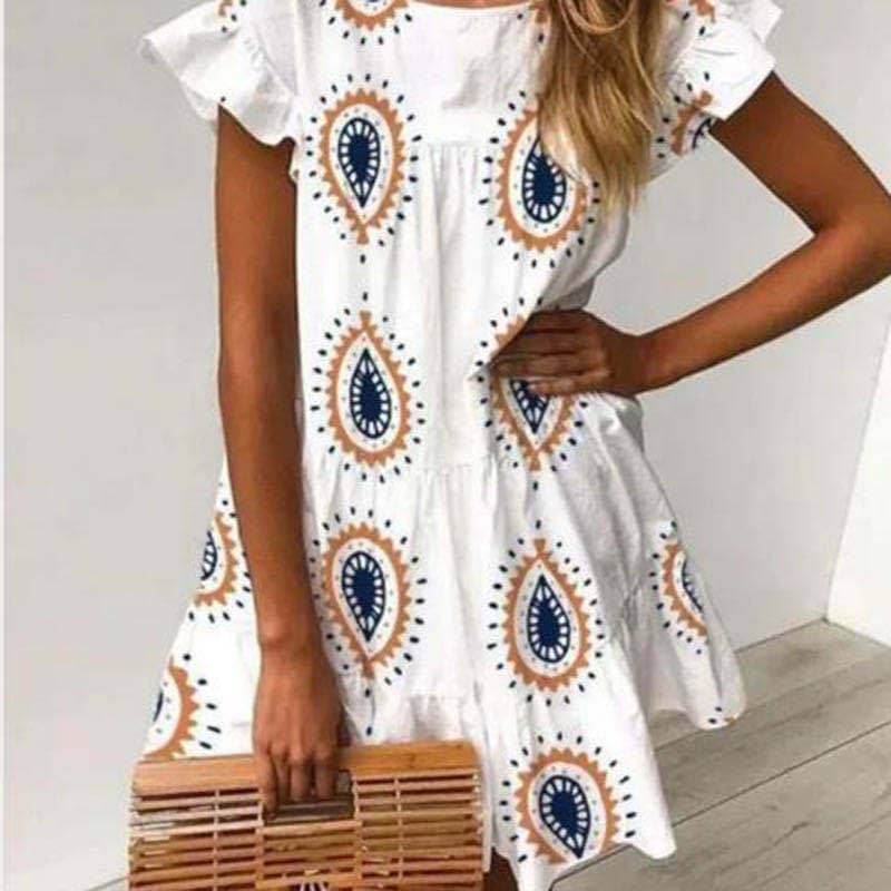 Women's Printed Dress With Ruffled Short Sleeves Plus Siz…