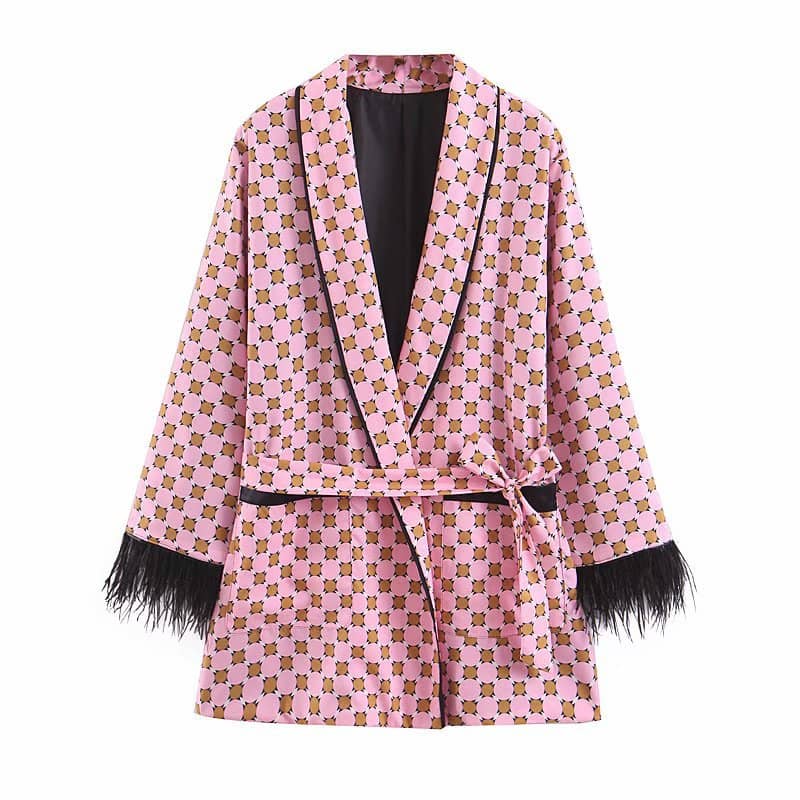 Long Sleeve Tassel Loose Kimono Jacket With Print