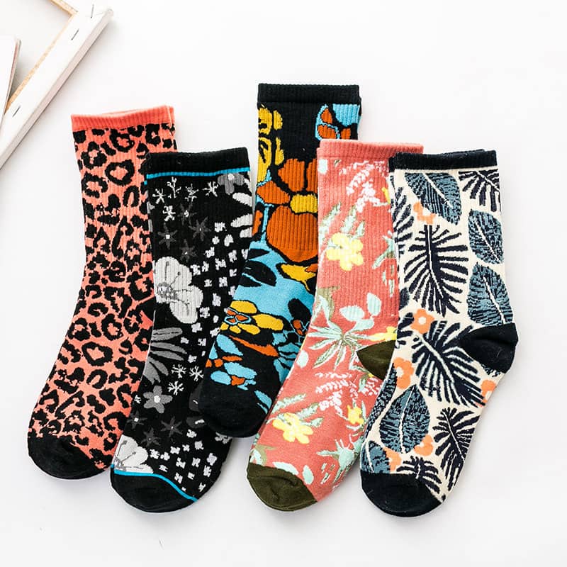 Casual Ladies Tide Socks Cartoon Plant Flowers Pure Cotto…