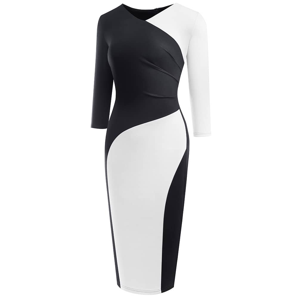 OL Contrasting Color Pencil Skirt V-neck Waist Waist Thin…