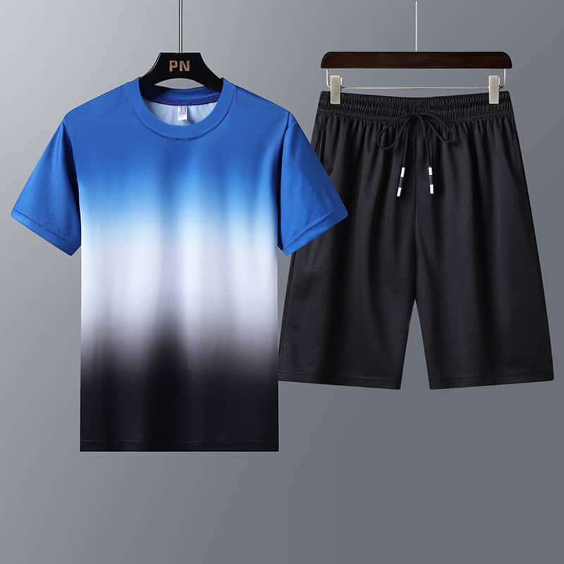 Sports Suit Men'S Round Neck Gradient Short-Sleeved Short…