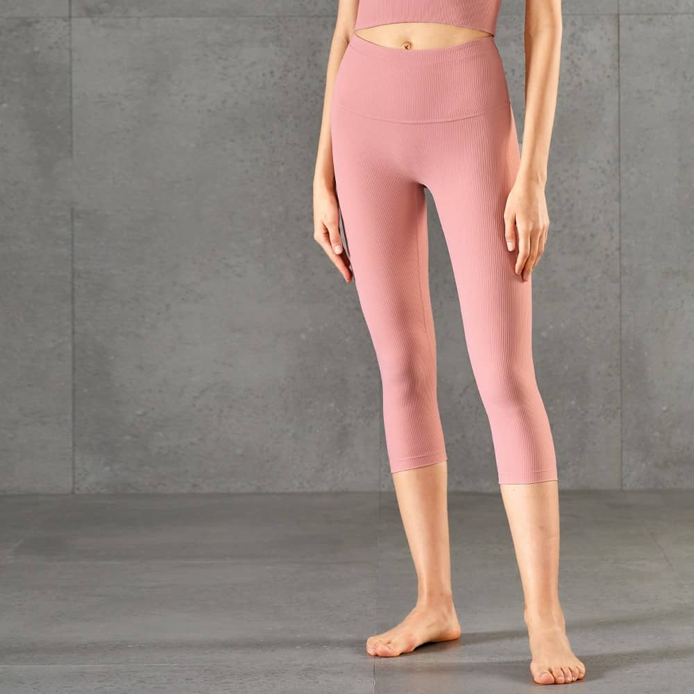 Stitching Waist Vertical Stripes Nude Peach Hip Fitness P…