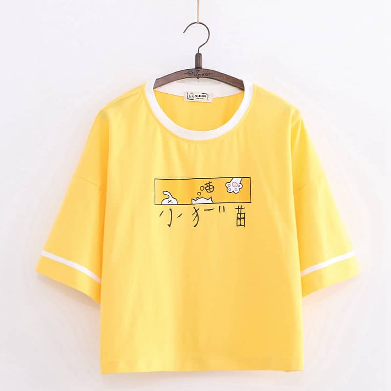 Women's Cartoon Cat Wild Student Short-sleeved T-shirt Lo…