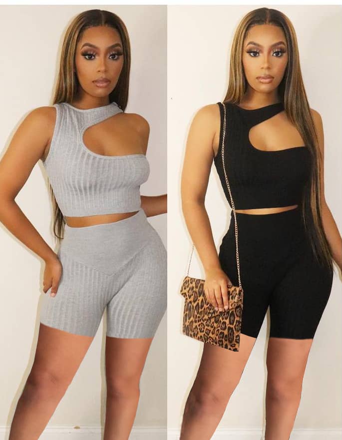 Two-piece Solid Color Strapless Asymmetric Pit Strip