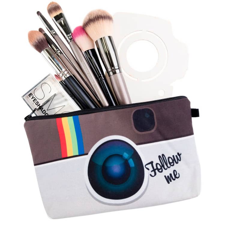 New camera print cosmetic bag
