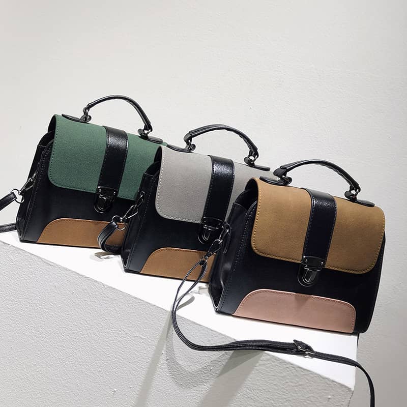 Fashion Frosted Cover Contrast Color Bag