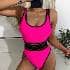 With Multi-color Solid Color One-piece Swimsuit