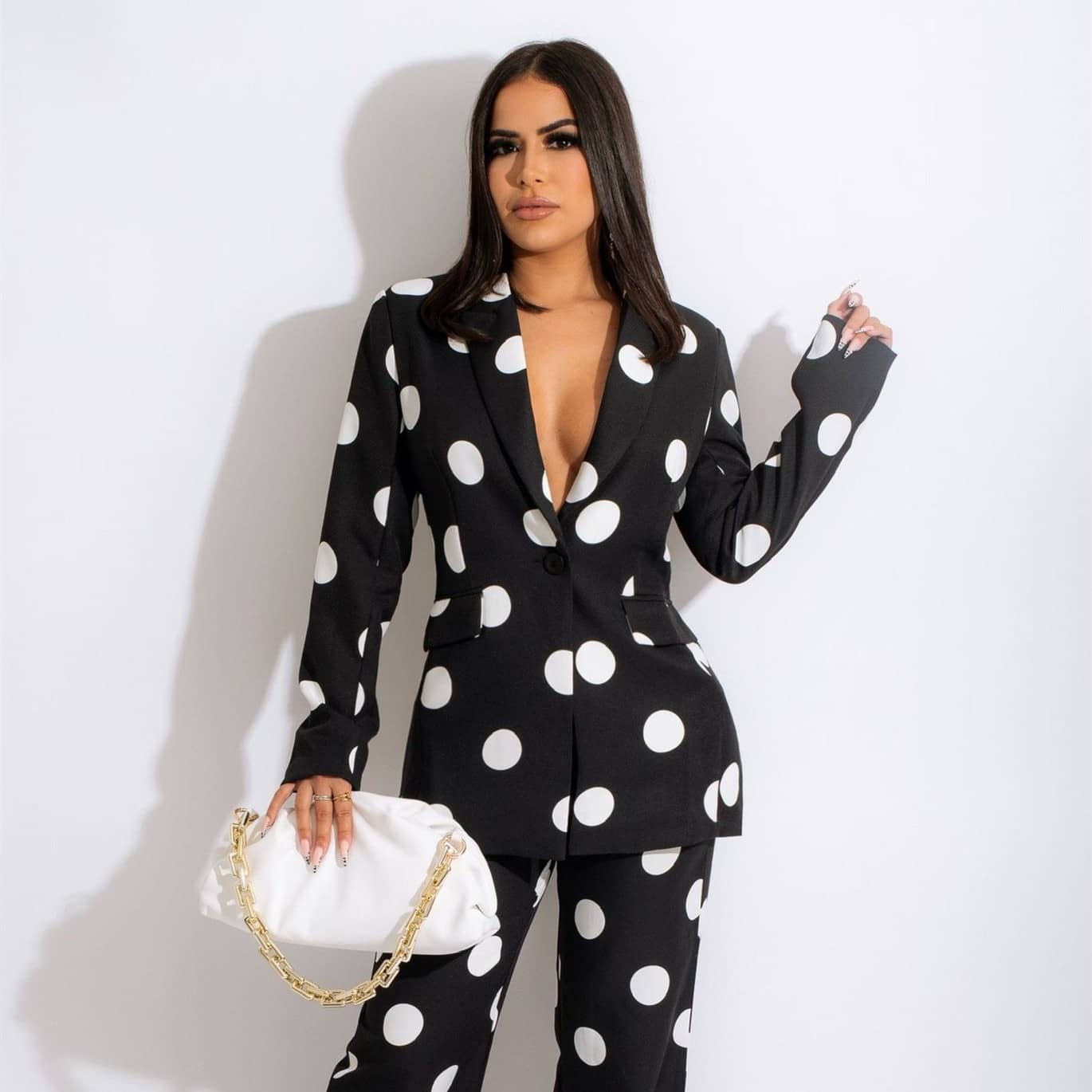 Women's Fashion Casual Polka Dot Print Suit Two-piece