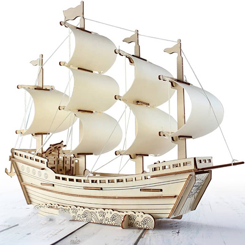 Wooden Puzzle Three-dimensional 3d Model Assembled Sailboat