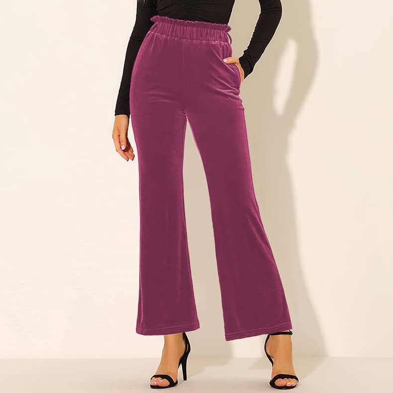 Solid Color Belted Pockets High Waist Elastic Yoga Pants…