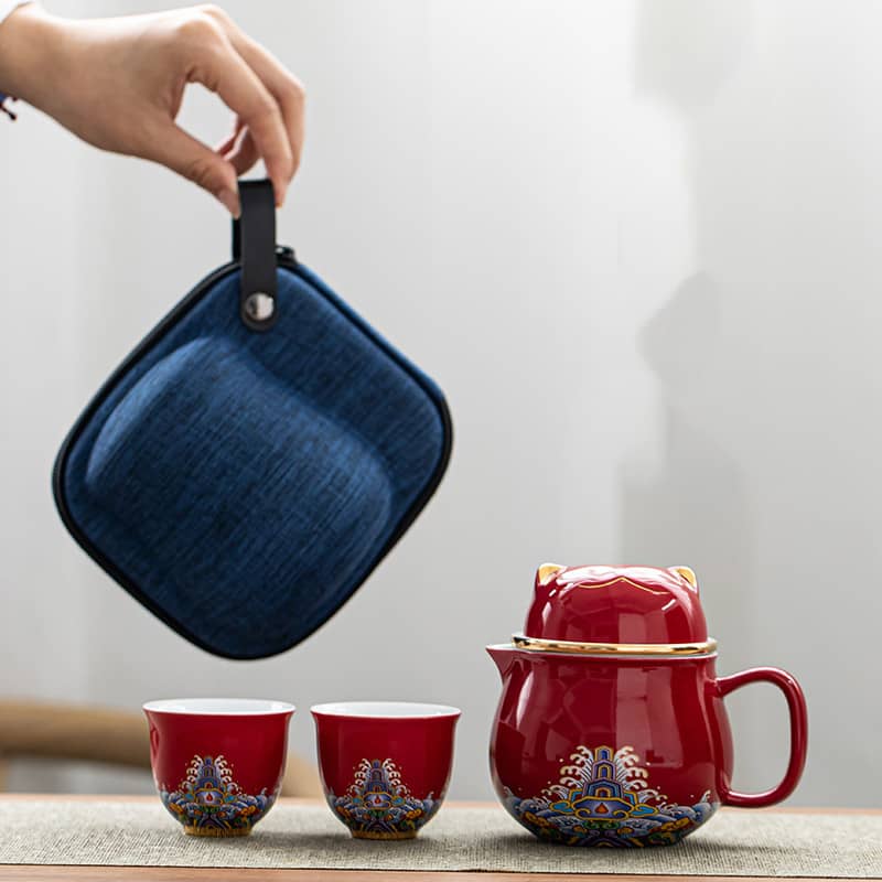 Portable Travel Car Outdoor Ceramic Kung Fu Teapot Set