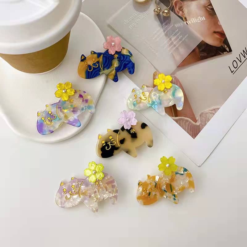 Acetate Hairpin Cartoon Word Cat Side Clip
