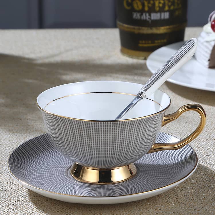 Gold Painted Creative Bone China Coffee Cup Set