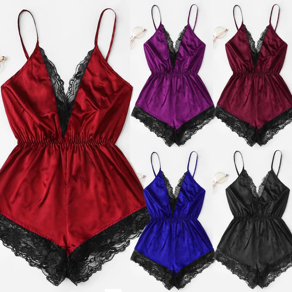 New Underwear Home Lace Sling Taffeta Jumpsuit