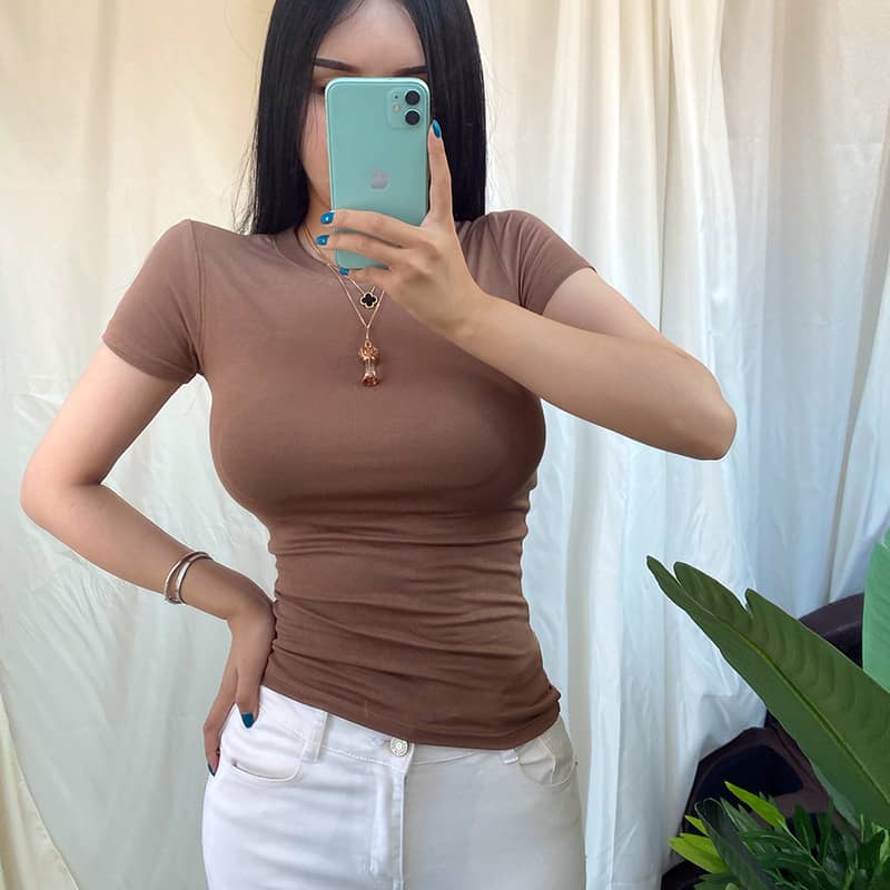 Western-style Solid Color Short-sleeved Bottoming Top
