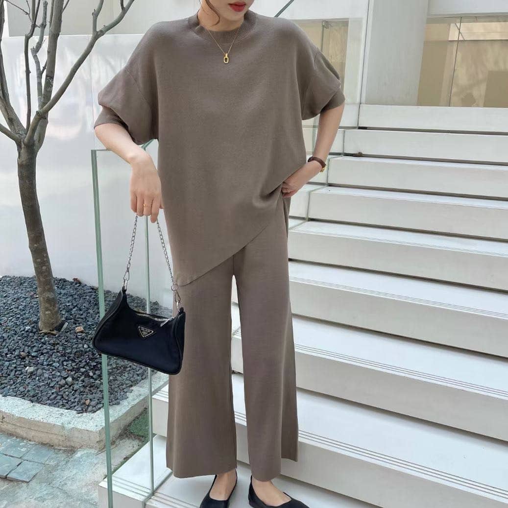 Irregular Beveled Loose Pullover Sweater Two-Piece Women'…