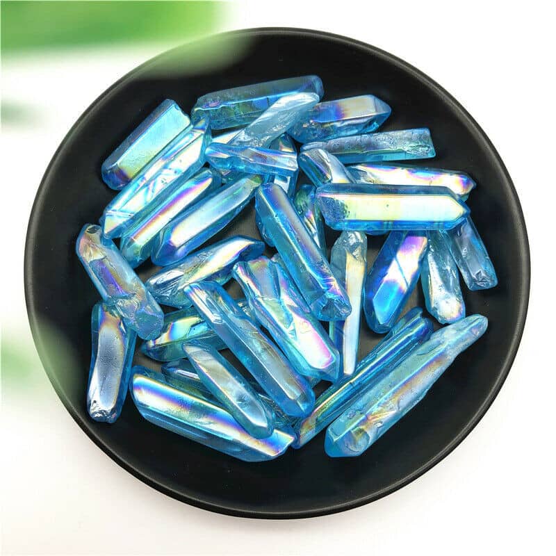 Natural White Crystal Blue Color Plated Crystal Column