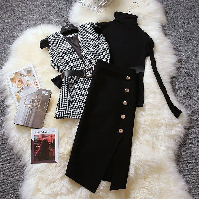 Plus Size Women's Wide-leg Pants Knitted Three-piece Suit