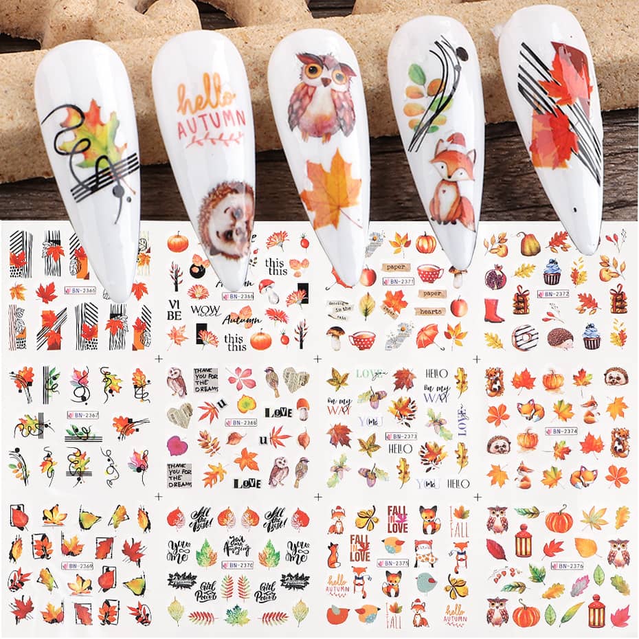 Nail Beauty Water Printing Stickers Large Autumn Gold Fal…