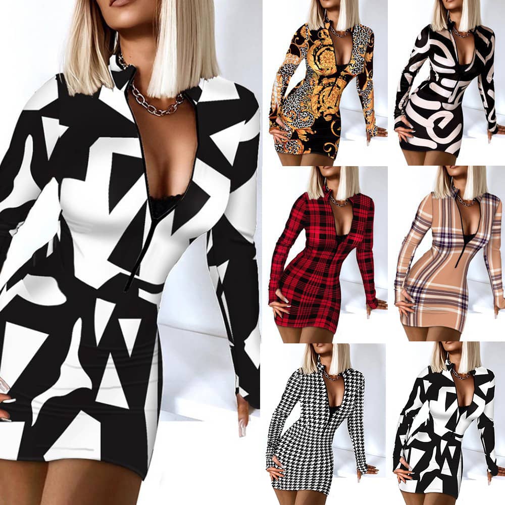New Women's Clothing Tight Skirt Long Sleeve V-neck Packa…