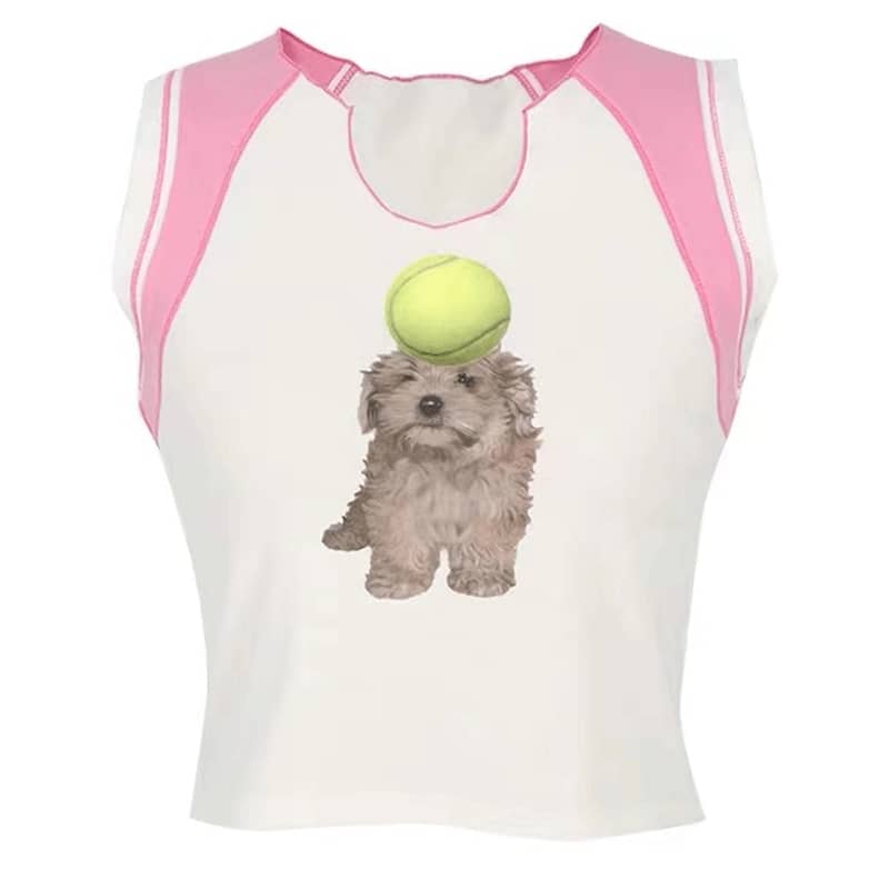 Retro Dog Print Contrast Color Vest