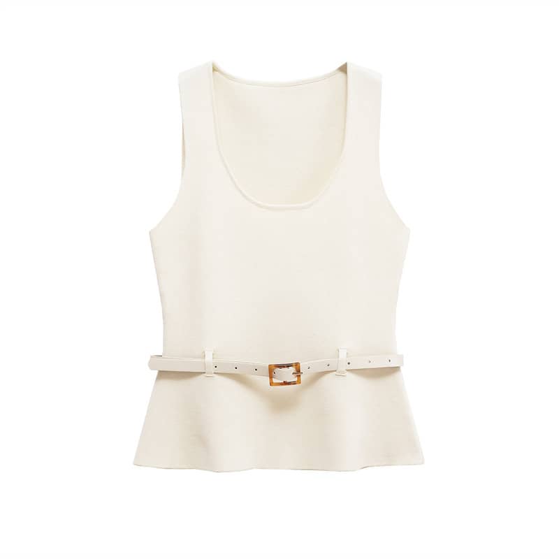New Round Neck Belt Knitted Top Knitted Simple Temperamen…