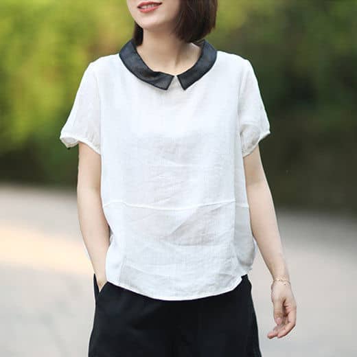 Women's Fashion Casual Loose Cotton And Linen Short Sleev…