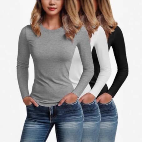 Womens Long-sleeve Shirt With A Round Neckline