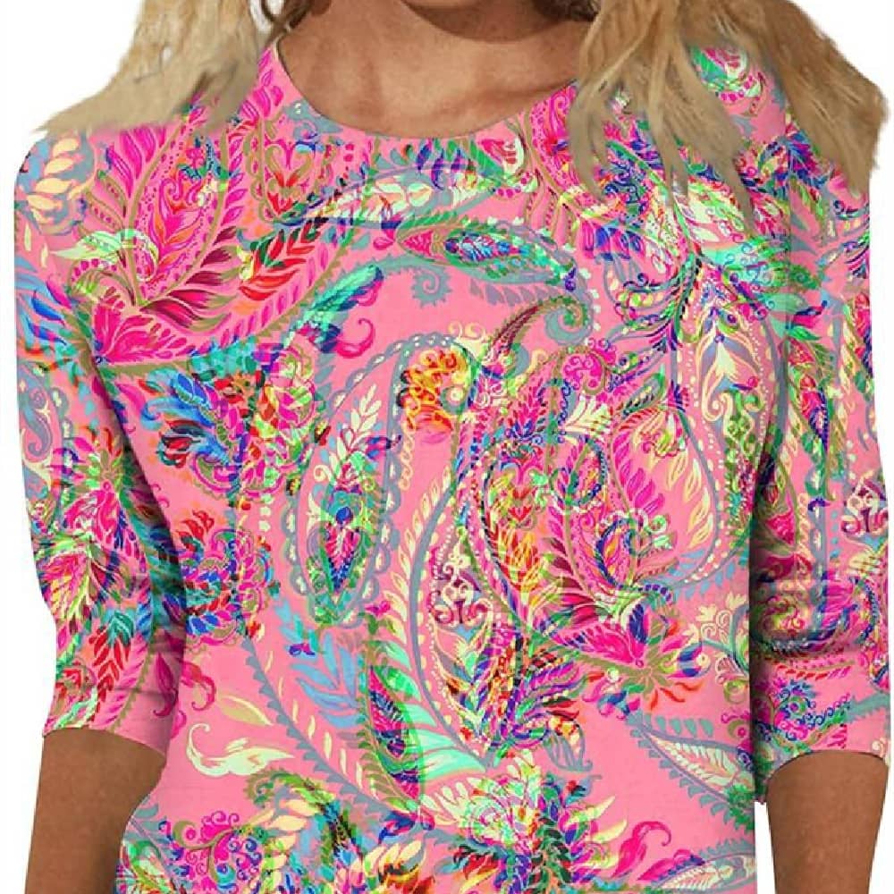 Women's Top Three-quarter Sleeve Summer Ethnic Floral Sli…