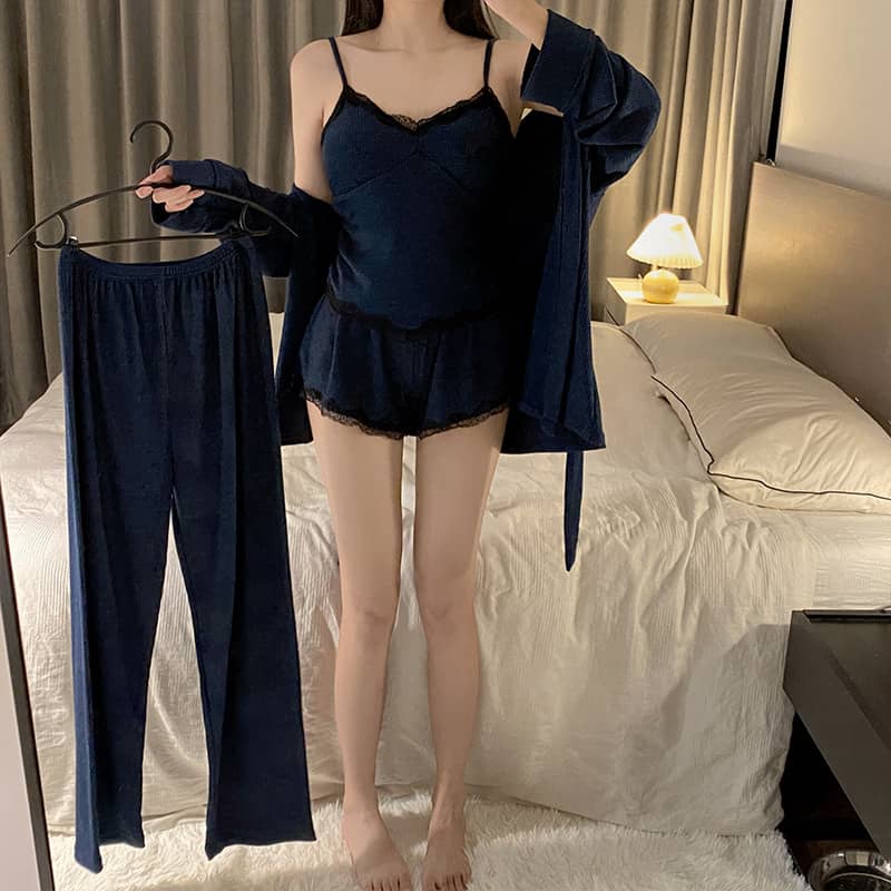 Women's Suspender Lace Long Sleeved Robe Trousers Househo…