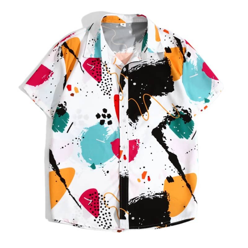 Beach Fashion Shirt Ice Silk Digital Printing Casual Shor…